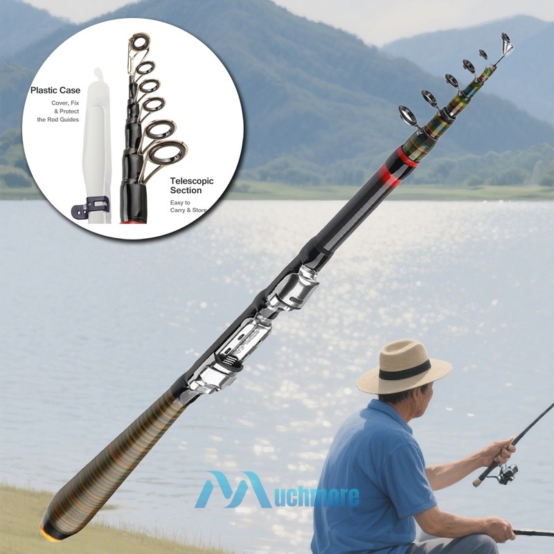 7ft Professional Telescopic Spinning Carbon Fiber Fishing Pole with 6 Rod Guides
