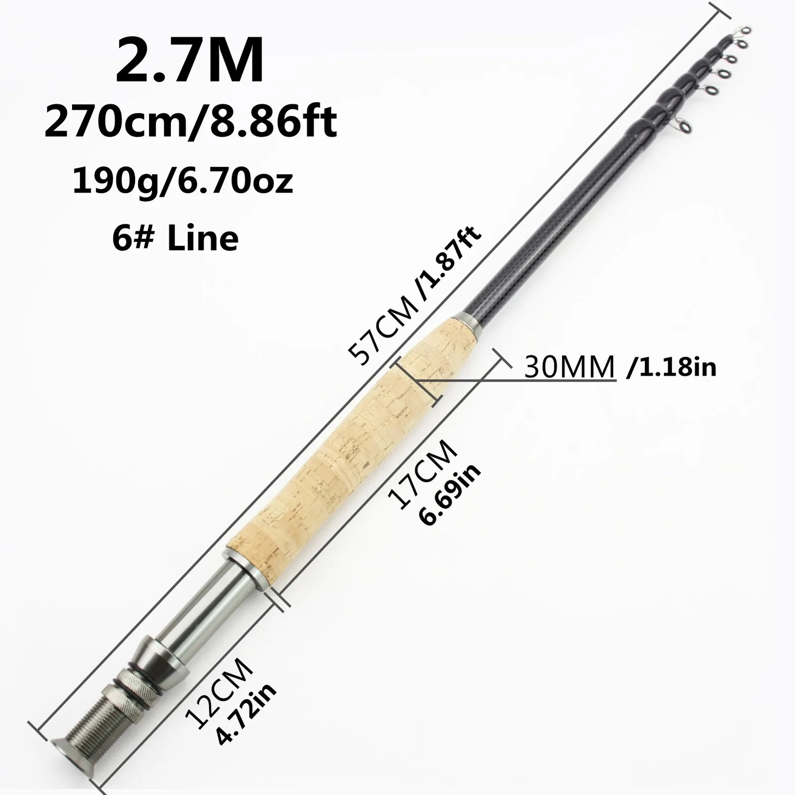2.1M3.0M Metal Wheel Base Telescopic Fly Fishing Rod Portable Carbon Fast Action