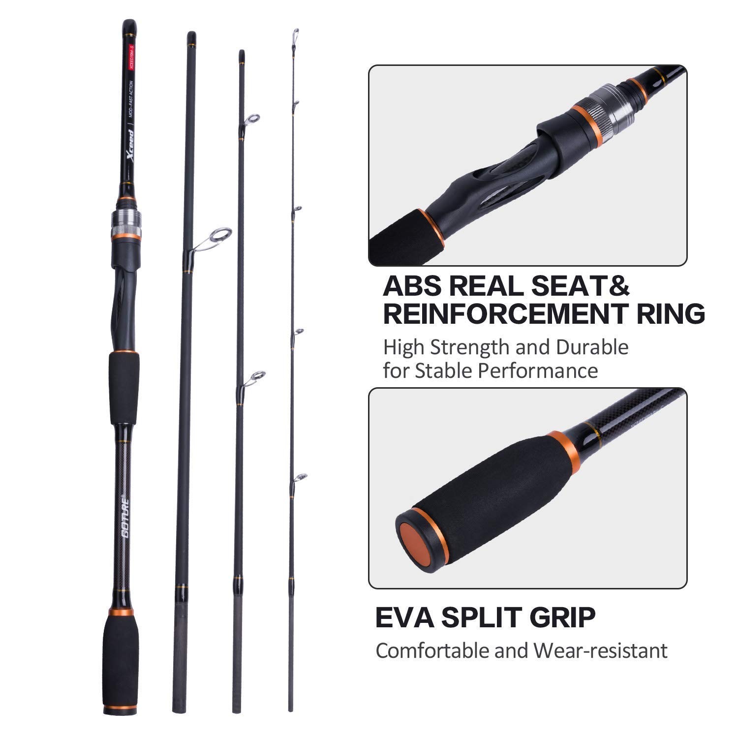 Goture Fishing Rods Spinning Travel Fishing Pole Pack Case Portable 4 Sections
