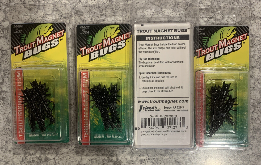 4 Packs Trout Magnet Bugs Small Hellgrammite Jigs Black