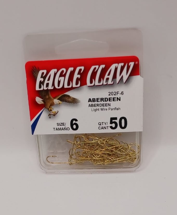Eagle Claw 202FH-6 Gold Aberdeen Hook Light Wire Plain Shank Size 6 50CT