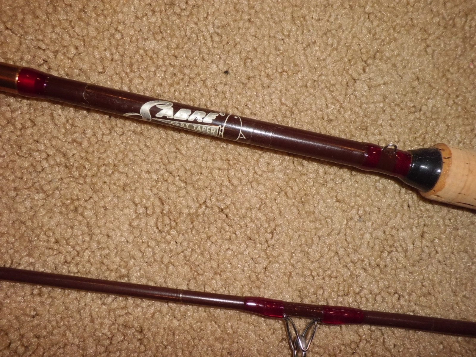 Vintage SABRE Nypoxy Chocolate Ultra Light 2 pc Spinning 6′ Rod- USA- 4-10 lb