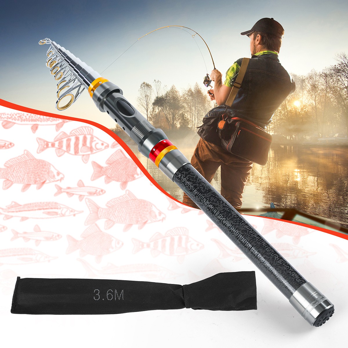 6-12ft Saltwater/Freshwater Spinning Fishing Rod Carbon Fiber Telescopic Pole US