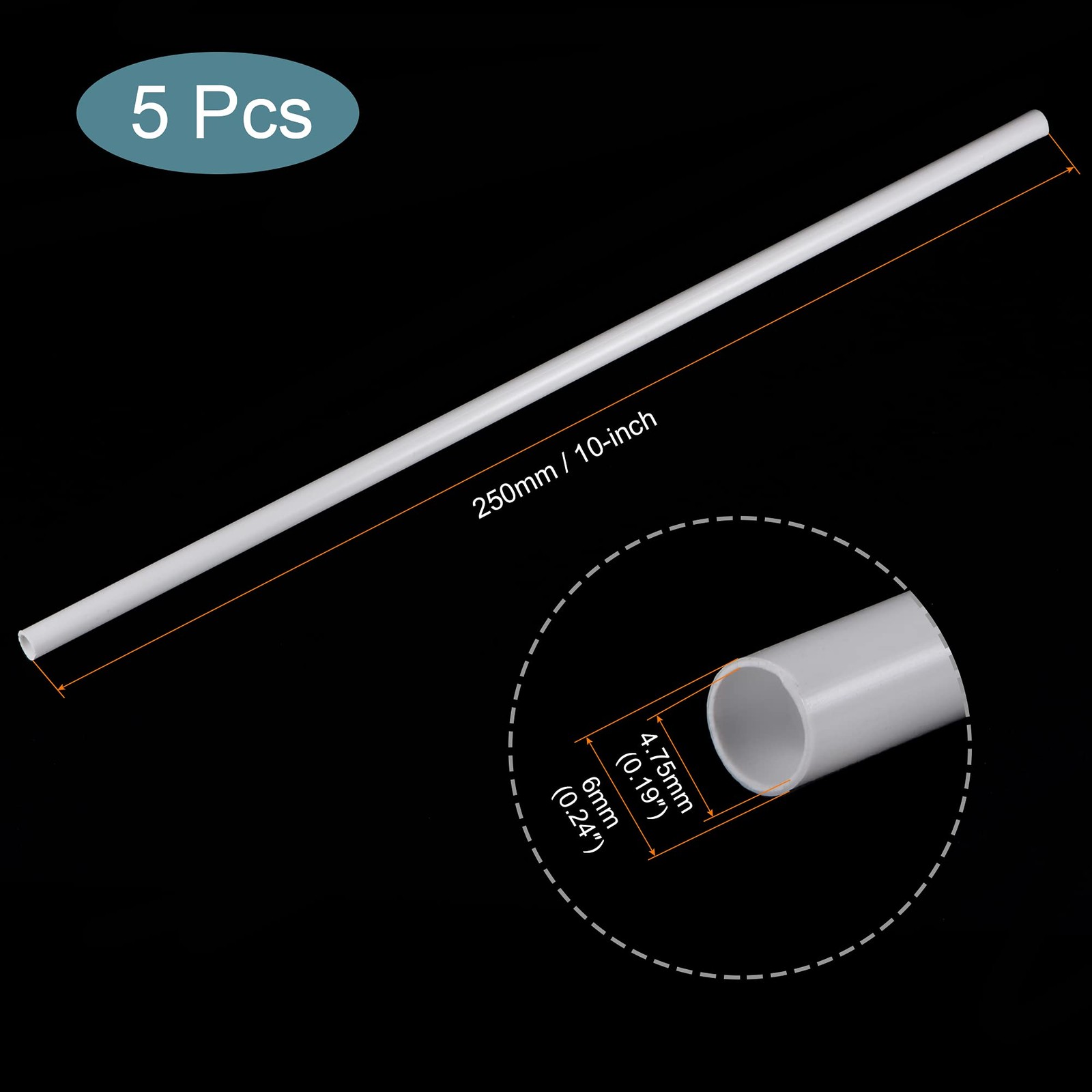 5 PCS White 1/4×10 Inch OD ABS Round Plastic Model Tube Architectural Craft
