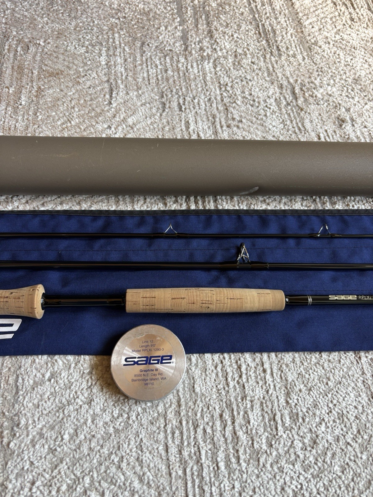 Sage RPLXi 1290-3 Graphite III Fly Rod 9’ 12wt 3pc w Tube Sock USA