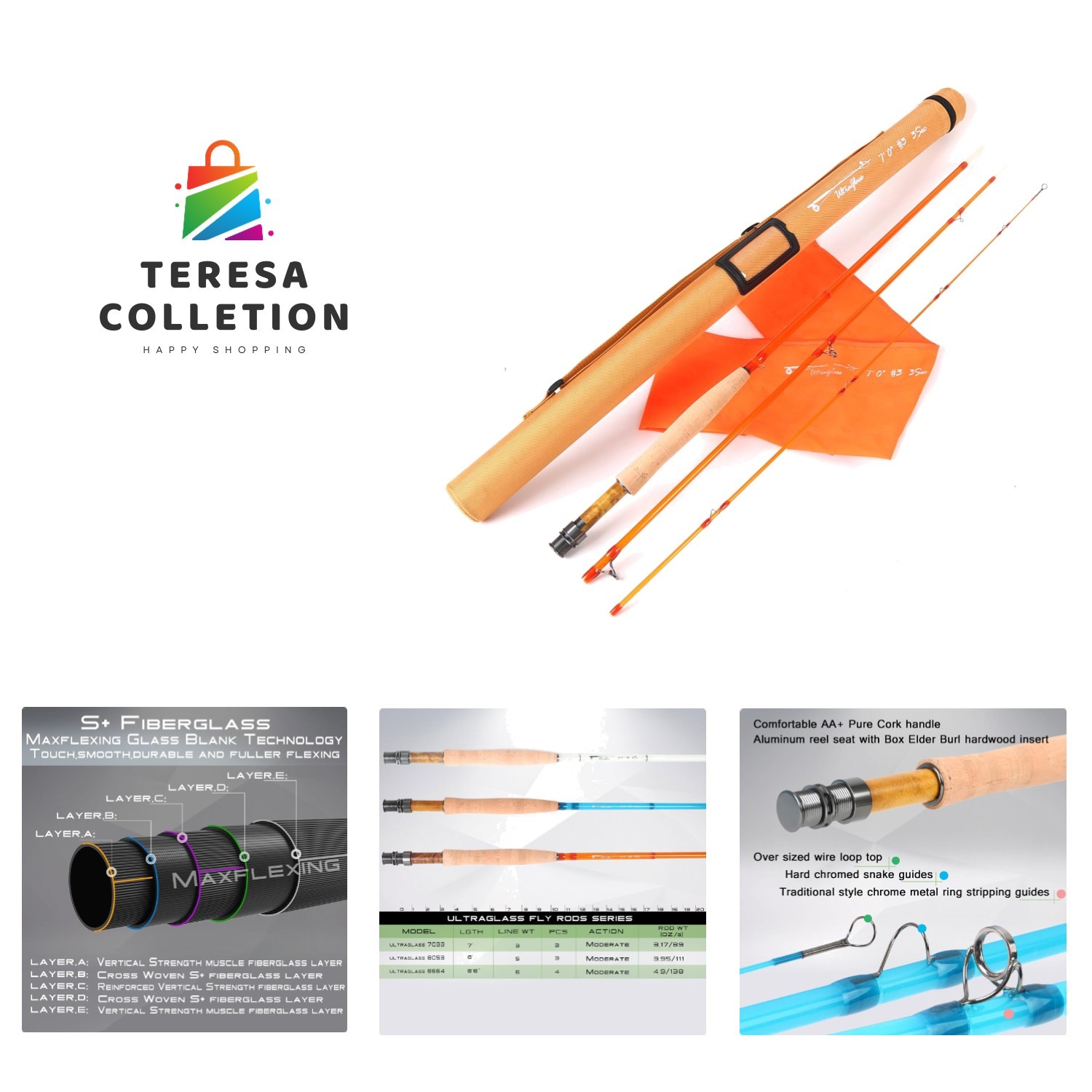 Fly Fishing Rod: 3wt/ 5wt/ 6wt/8wt in Blue,Orange, Purple or Transparent