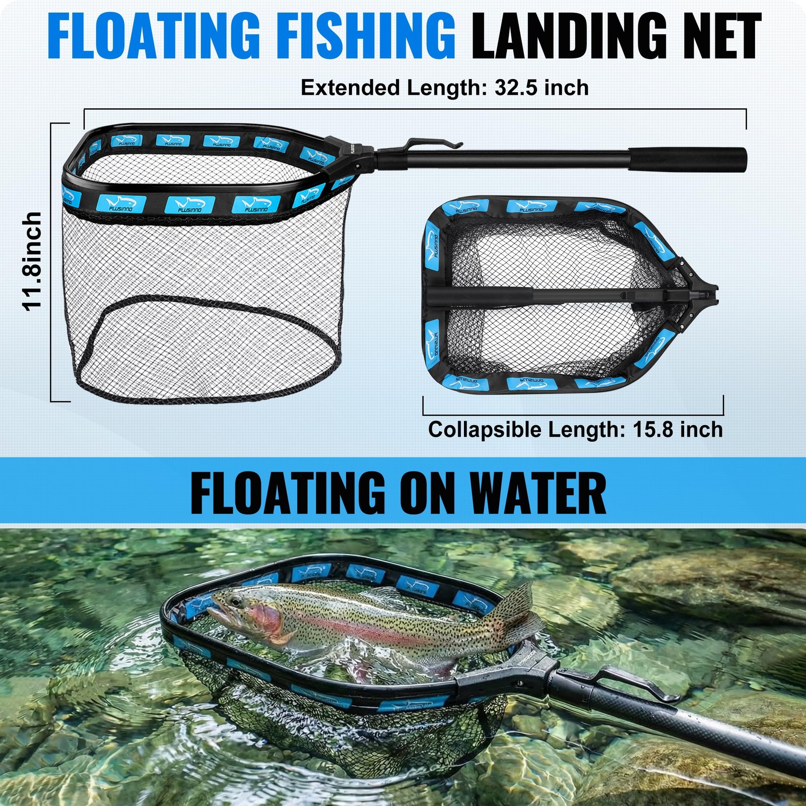 PLUSINNO Fishing Rod Reel Combo Kit w/ Backpack Net Tackle Full Gear Set