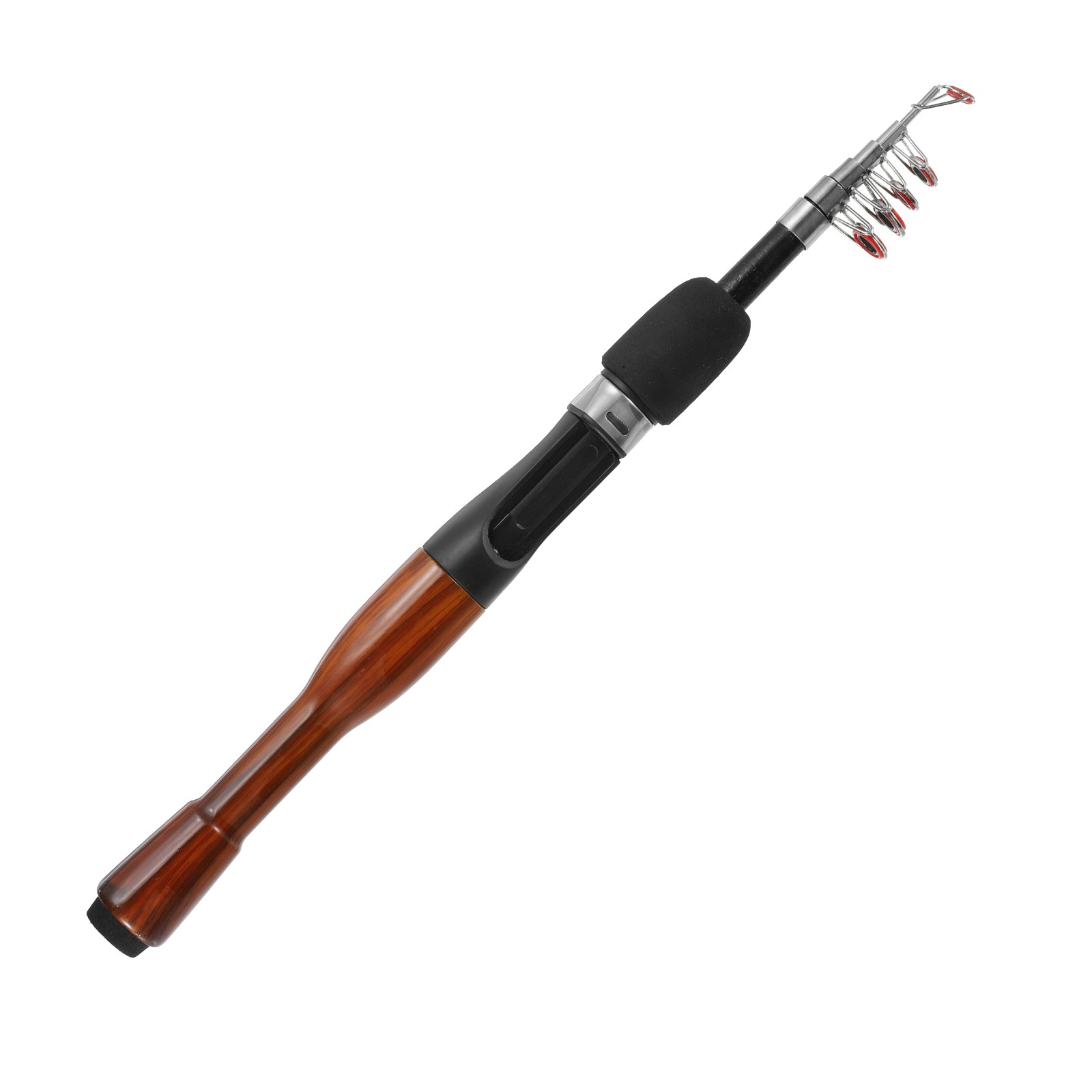 Telescopic Fishing Rod 1.3 m, Carbon Fiber Mini Fishing Pole, Black & Wood Color
