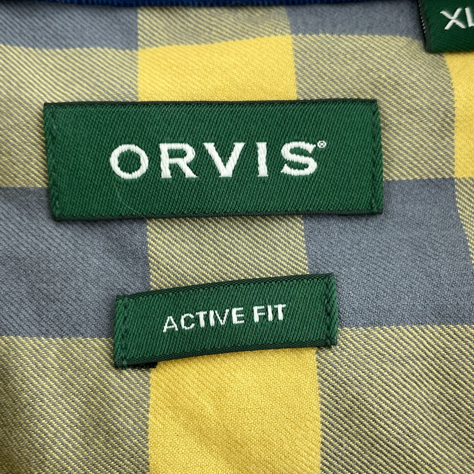 Orvis Mens Yellow & Gray Plaid Short Sleeve Shirt XL Active Fit 4501