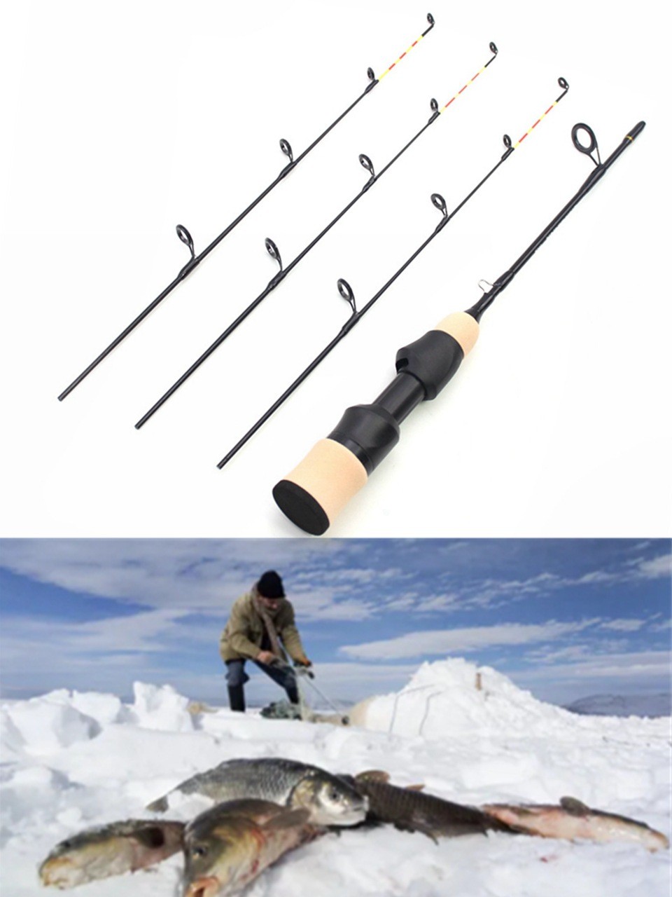 Ice Fishing Rod Carbon Fiber Fast Action Casting Spinning Travel Rod Carp 55cm