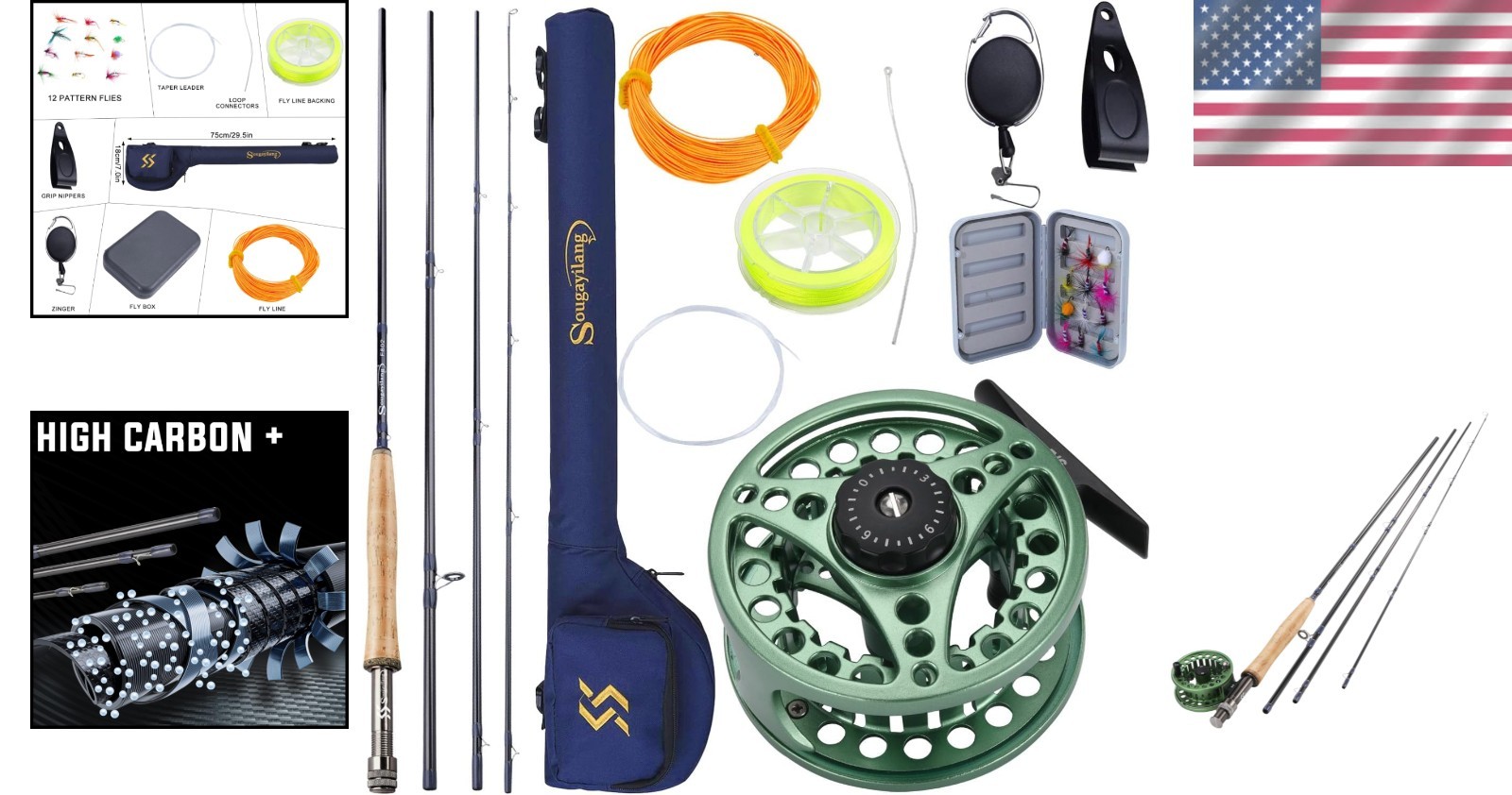Saltwater Fly Rod 9ft, 4-Piece graphite rod, 5/6 Weight 8wt Fly Fishing Rod