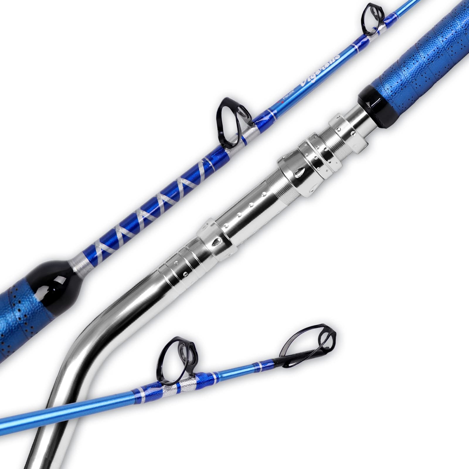 Fiblink Bent Butt Fishing Rod 2-Piece Saltwater 5’6″- 50-80lbs, silver