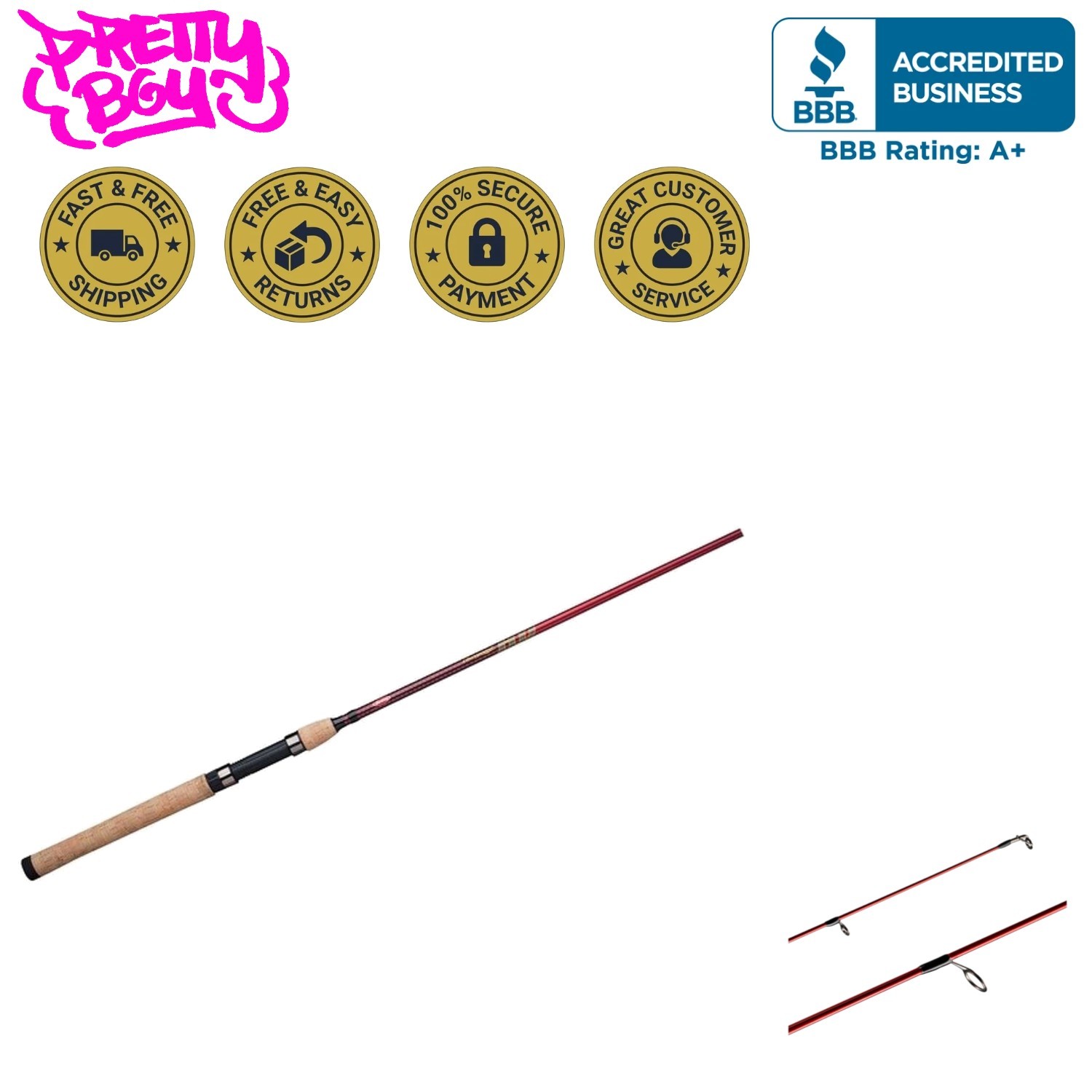 Cherrywood HD Spinning Rod – 7′ Medium Heavy, High Sensitivity Comfort Grip