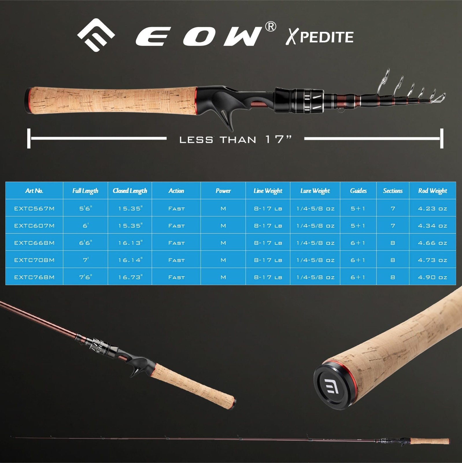 XPEDITE Portable Telescopic Fishing Rods, Spinning & Casting, 24T Carbon Blan…
