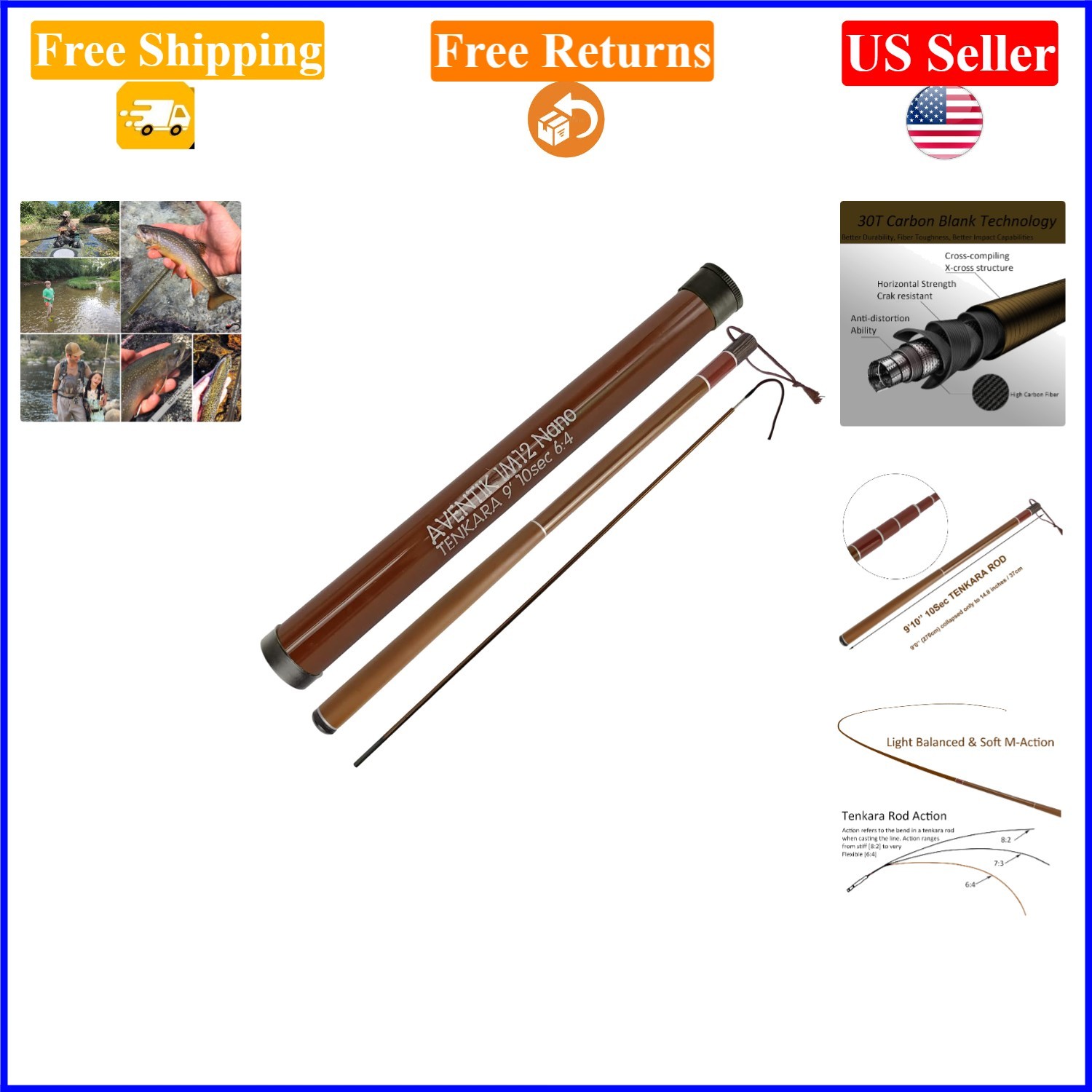 Tenkara Rod Pro IM12 Nano 6:4 Action, 9ft, Ultra-light, Complete Set
