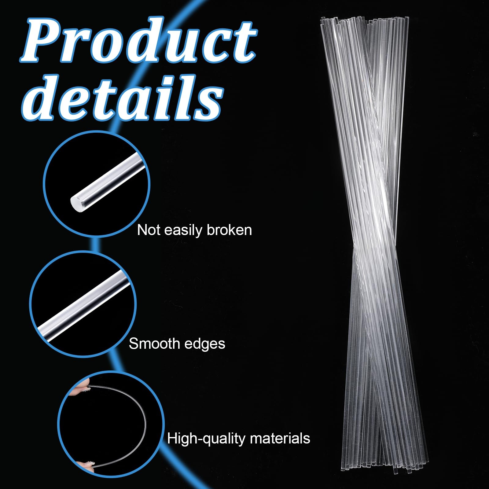 50 PCS Clear Acrylic Rods 3mm Diameter Plastic Sticks Strip 1/8×12 Inch