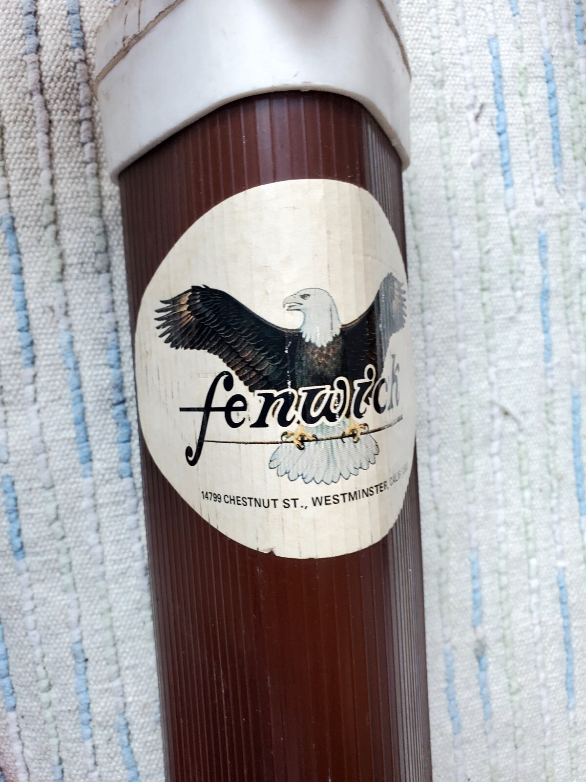 Vtg Fenwick FS85 2pc Fiberglass Spinning Rod 8’5″ 8-20LB w/original sock & tube