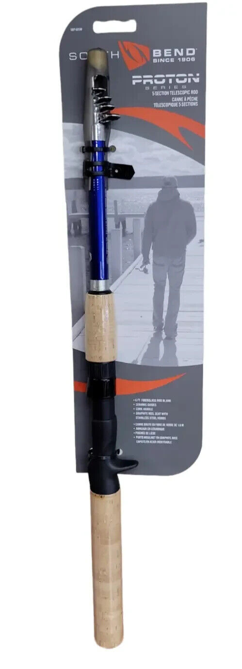 NEW South Bend Proton Telescopic Spinning Fishing med Rod 6′ foot w/cork handle