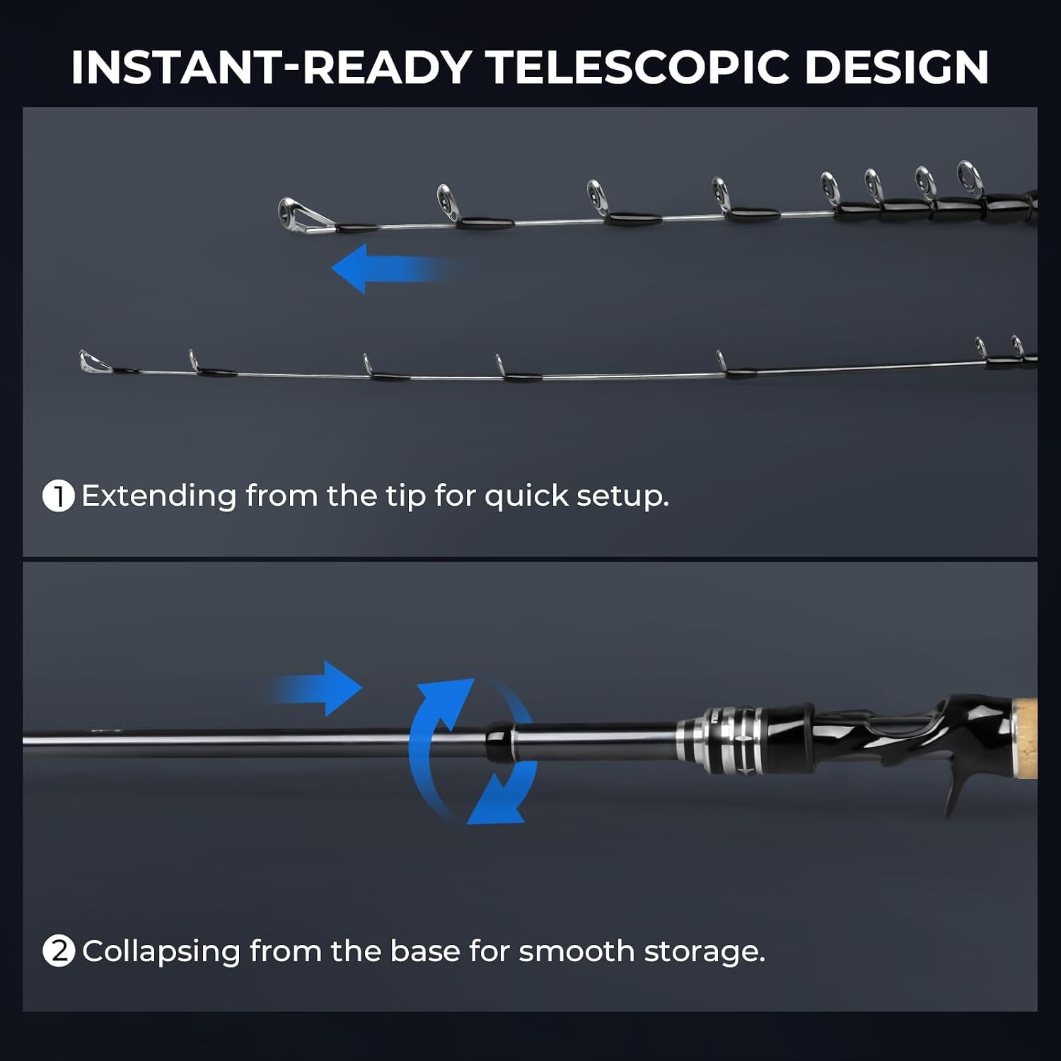 Megatron Titanium Telescopic Casting & Spinning Fishing Rods, IM7 Graphite