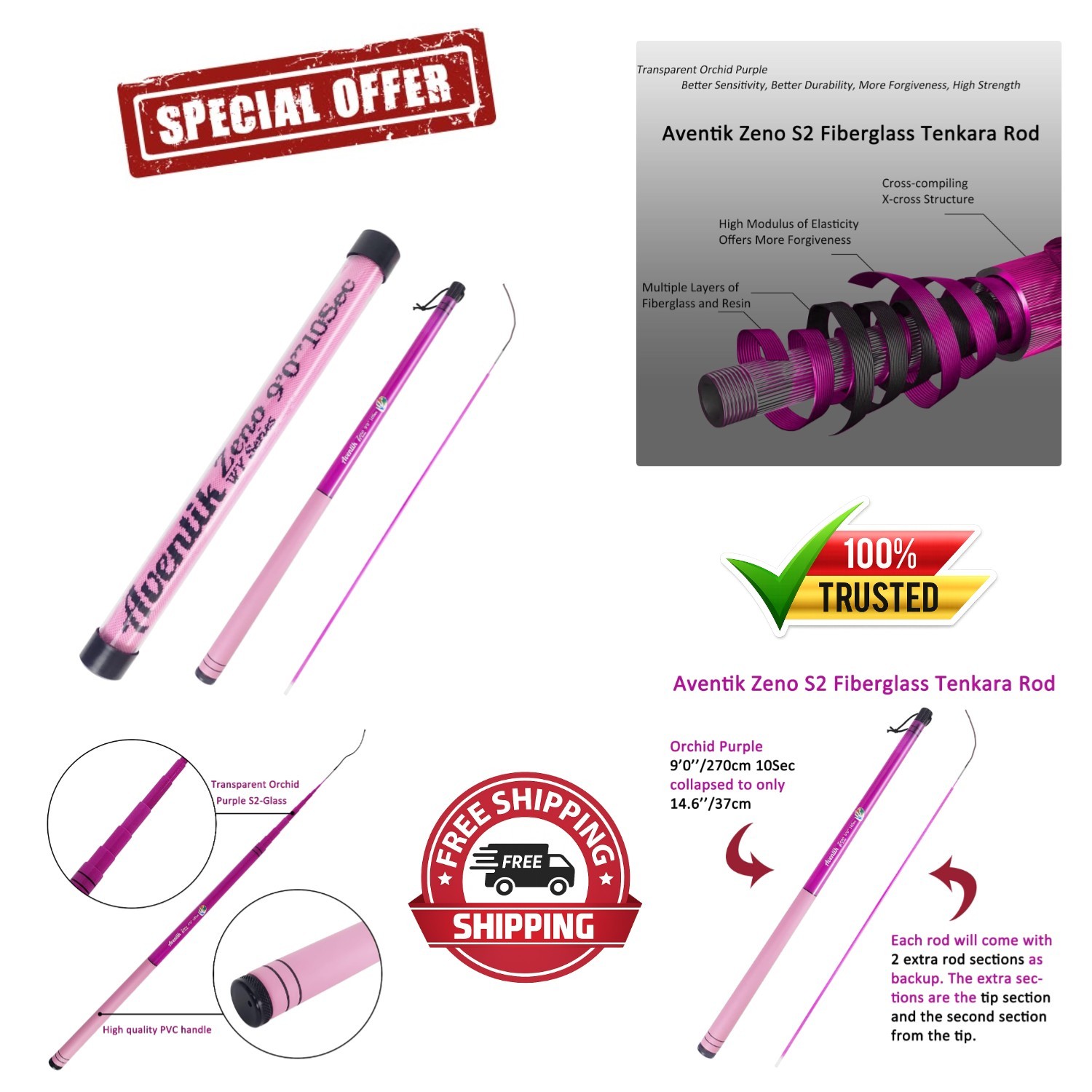 Soft M-Action Zeno Tenkara Rod – 6:4 Action, Lightweight & Perfect for Beginners