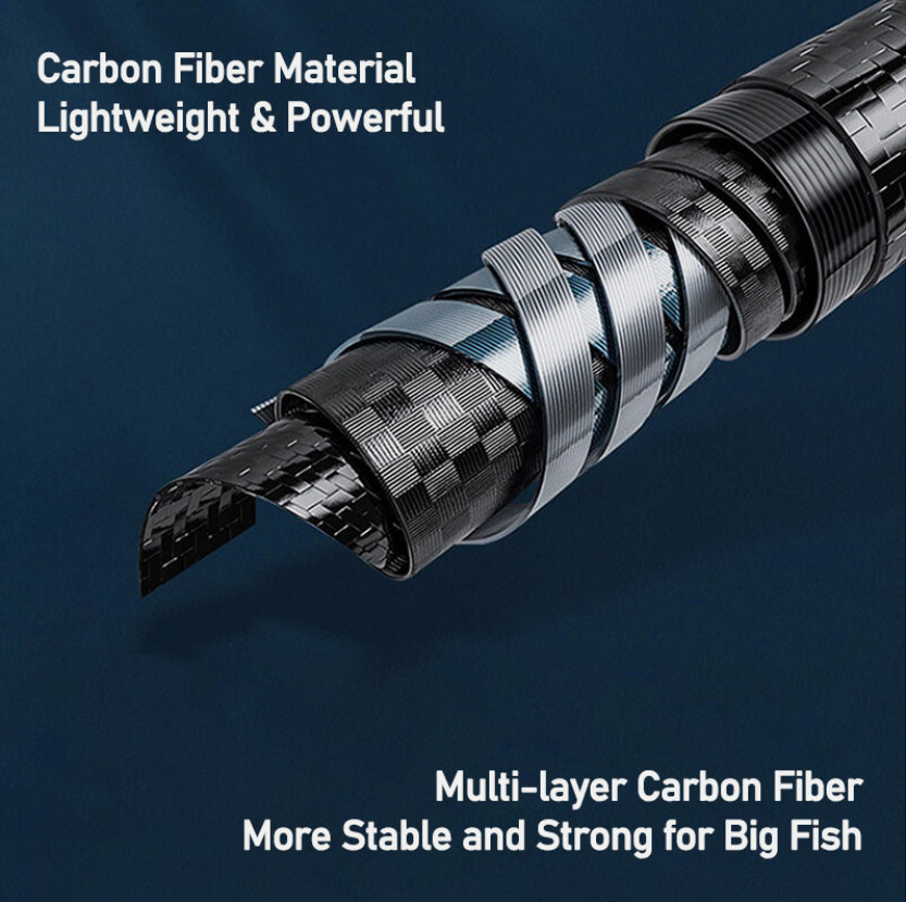 1.5M-5.4M Mini Power Telescopic Fishing Rod Carbon Fiber Carp Fishing Pole