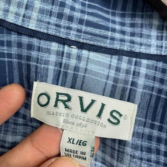 NEW Orvis Men’s XL Short Sleeve Tech Shirt Blue Plaid Outdoor UPF 30