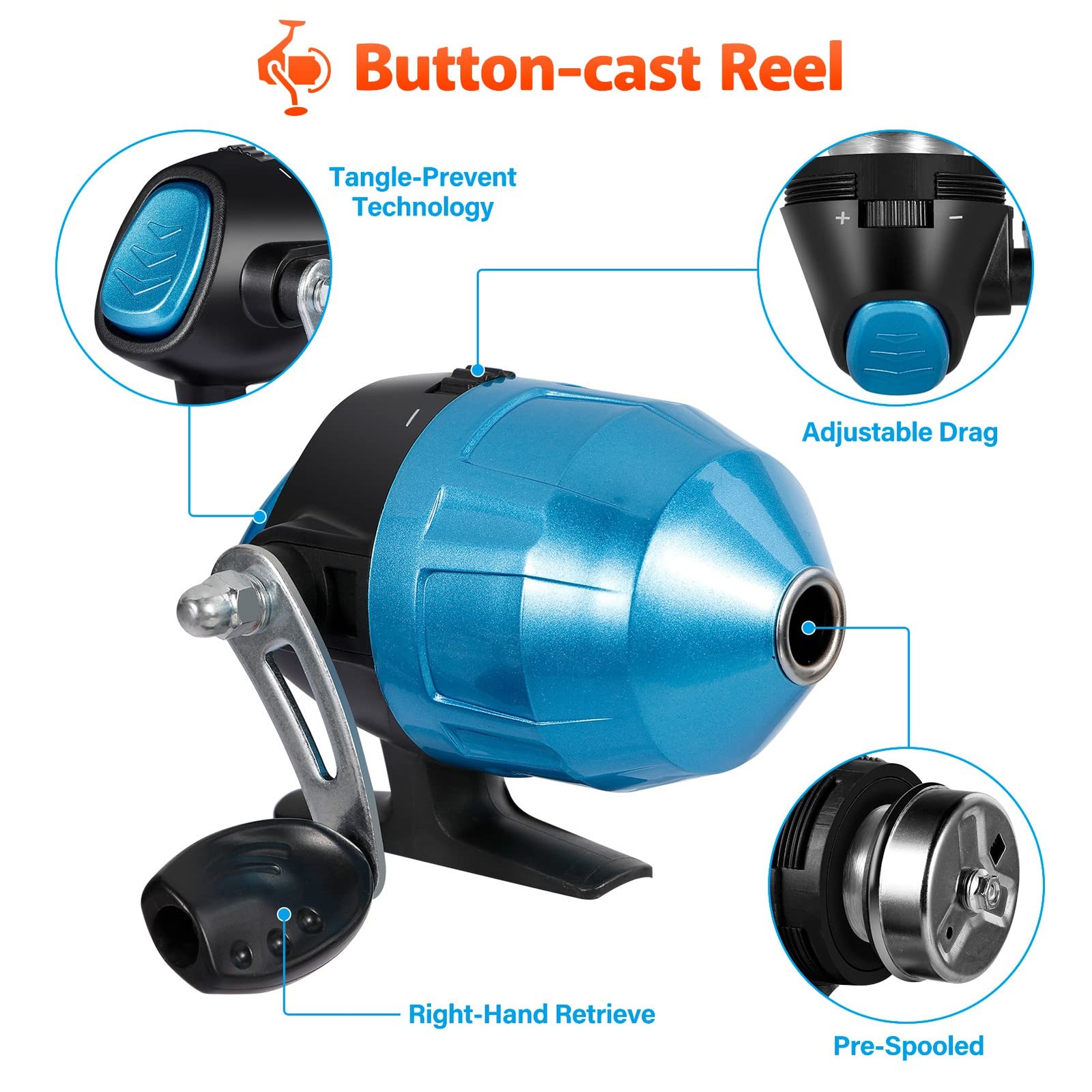 PLUSINNO Kids Fishing Pole with Spincast Reel Telescopic 5FT / 1.5M, Blue