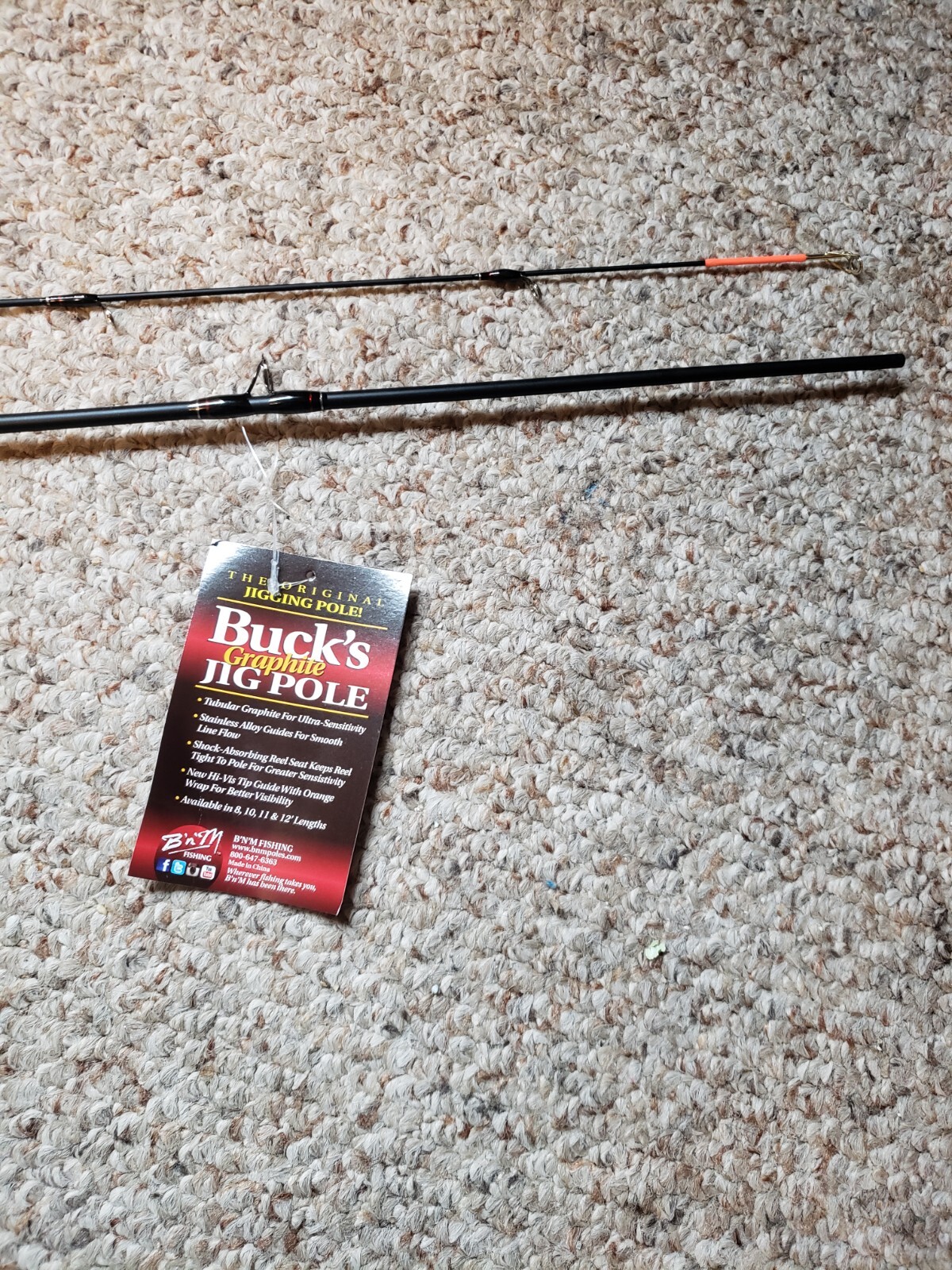 B & M Bucks BGJP82-N 8 Ft Graphite Jig Pole 2 Sectons.