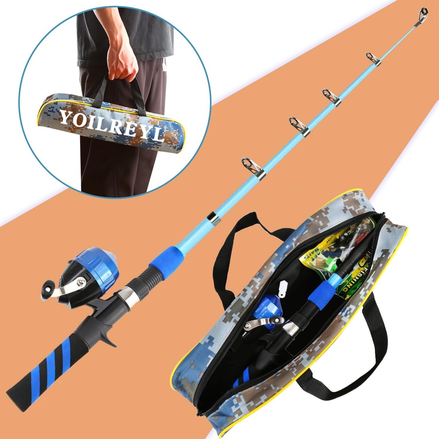 Collapsible Telescopic Fishing Rod and Reel Combo Push Button Small Fishing P…