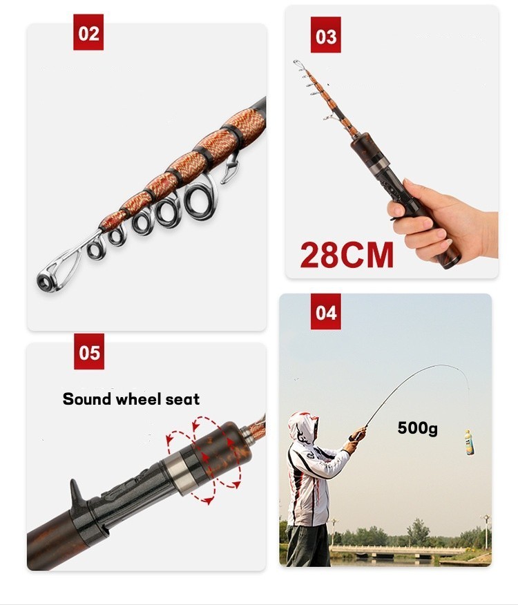 Spinning Rod 5ft 6ft Telescopic Rod Carbon Fast Travel Trout Rod Casting