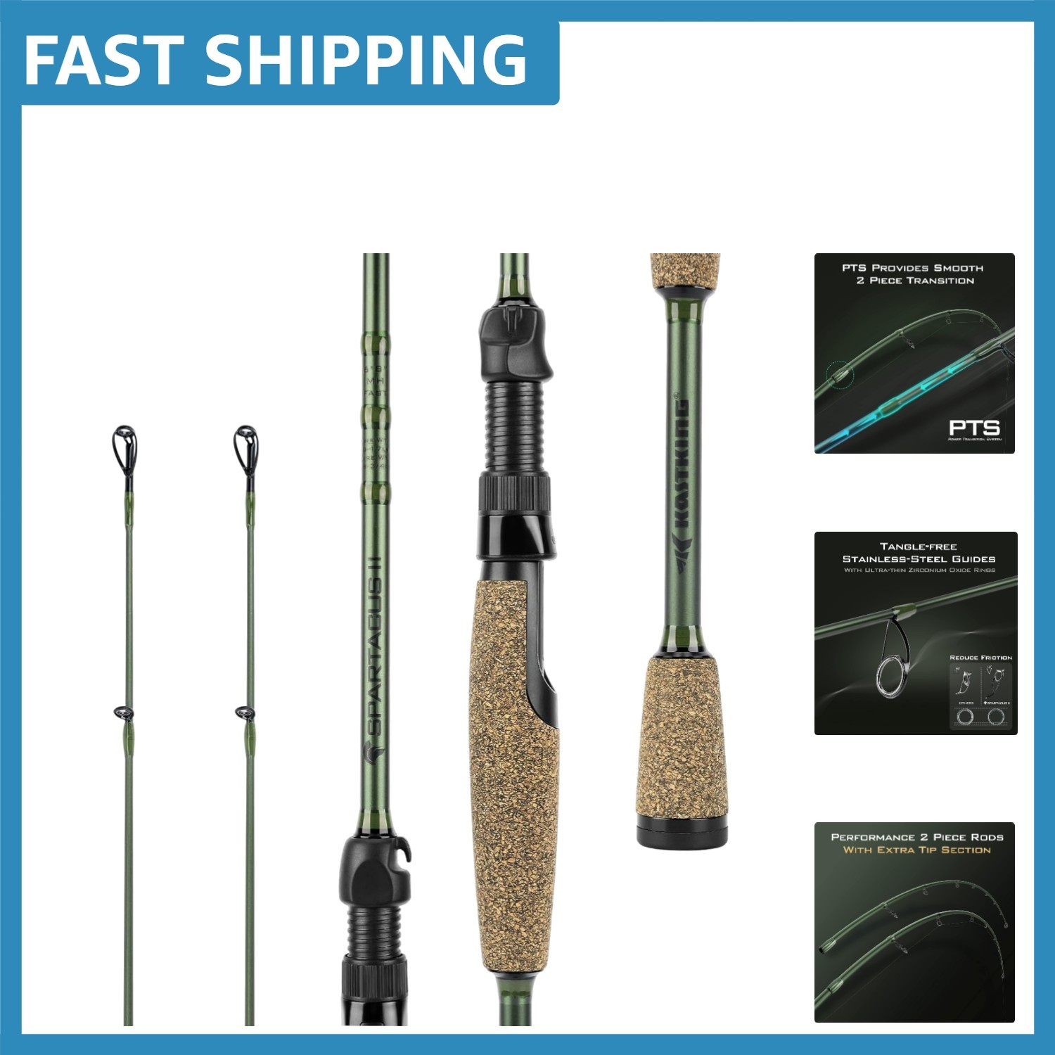 Spartacus II 2-Piece Spinning Rod – 87” with PTS, Extra Tip – High Performance