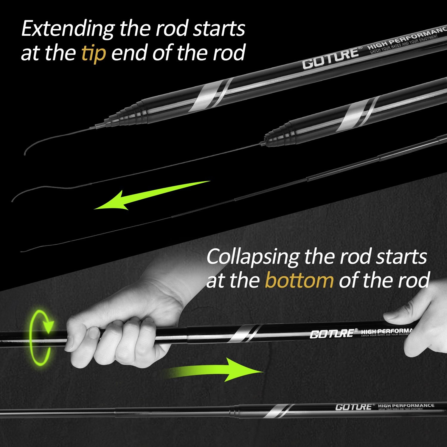 Goture//Telescopic Tenkara Fishing Rod//Ultralight Travel Fishing Rod,Portable C