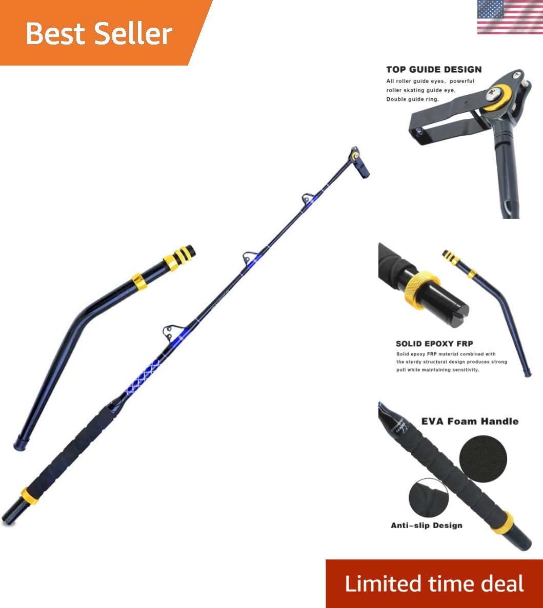 Deep Sea Fishing Rod, Heavy Duty Bent Butt Trolling Rod with Roller Guides,Co…