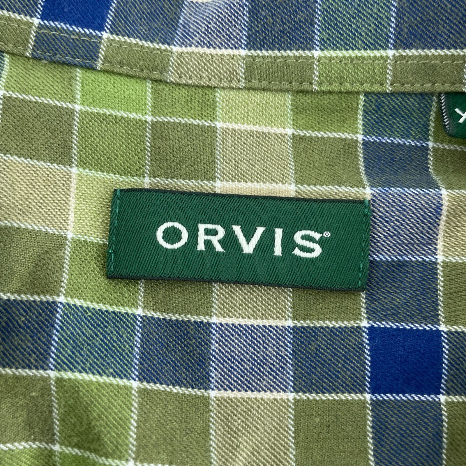 Orvis Mens XL Green & Blue Plaid Button-Up Shirt 4324