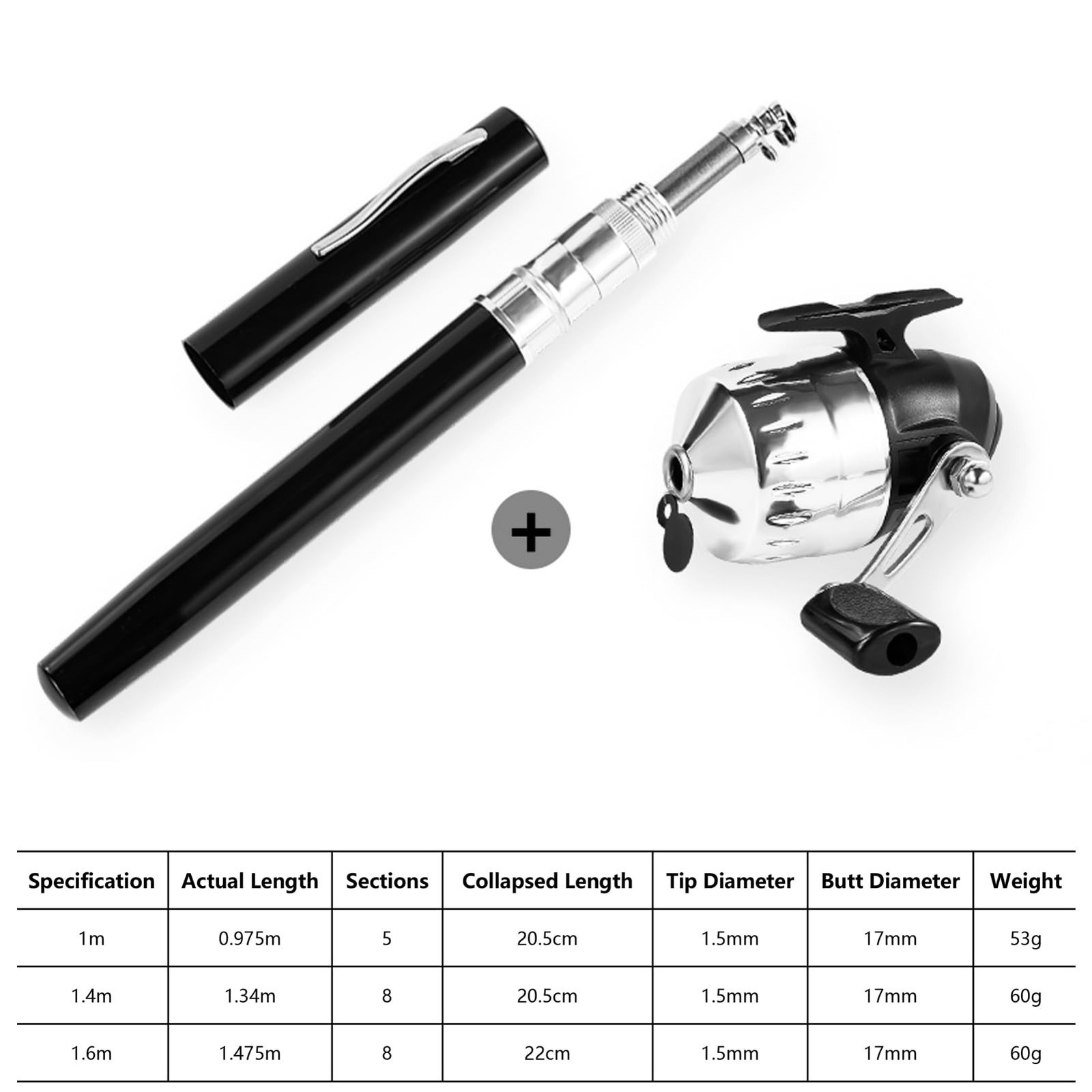 Pen Fishing Rod and Reel Combo Pocket Fishing Rod Telescopic 39in/55in/63in+S…