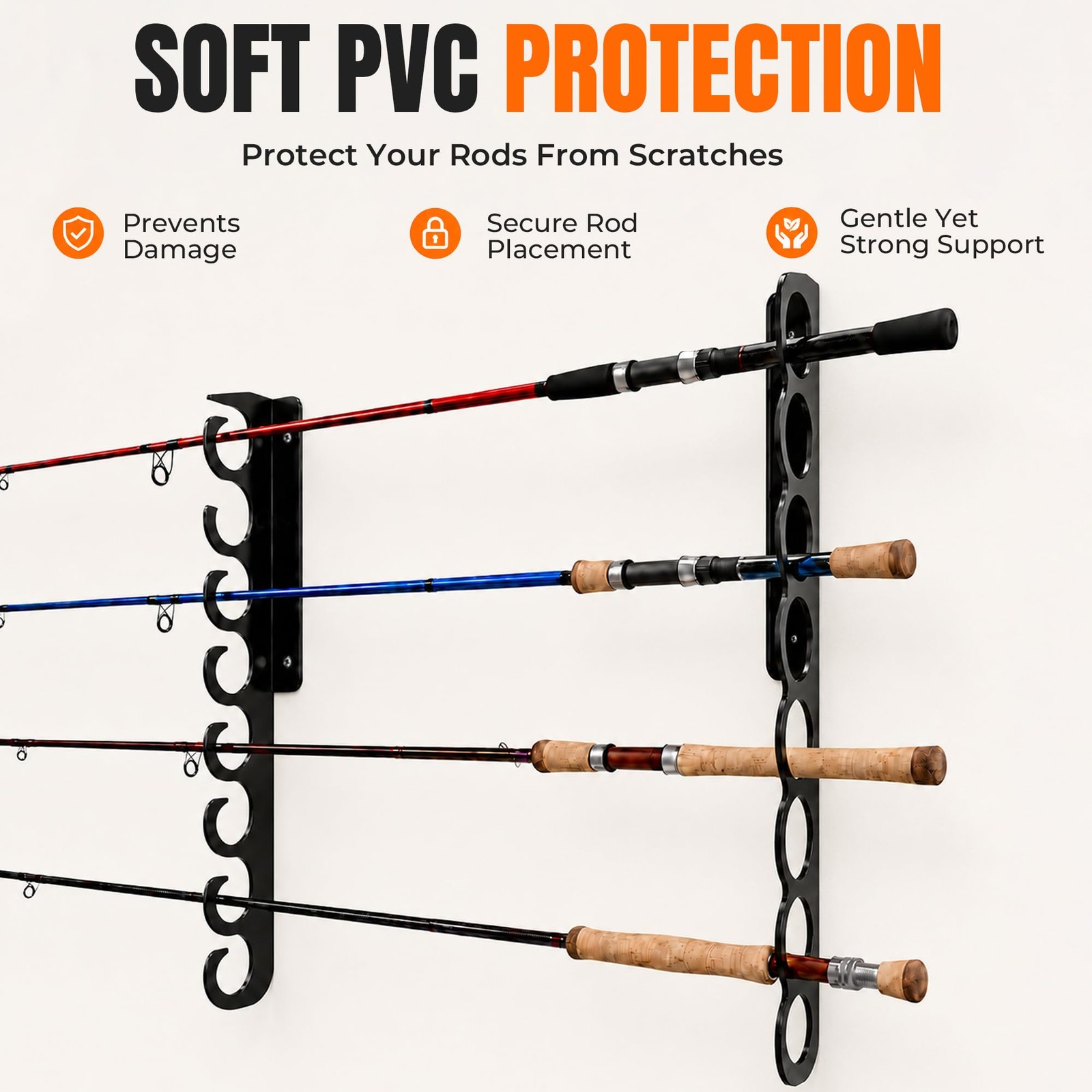 16 inches (D) x 2 (W) x 2 (H), Black- fishing rod hook-16