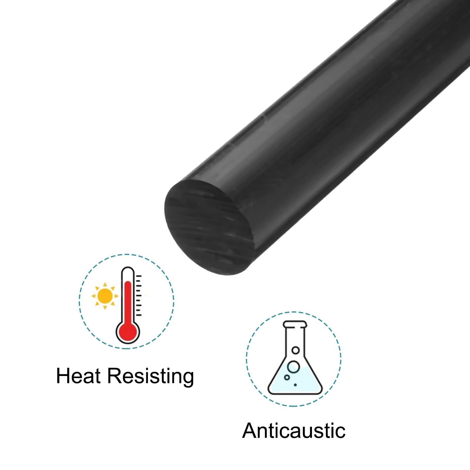 1 Pack Black ABS Plastic Rod, 1.2 Diameter, 12 Length, Round Solid, DIY Model