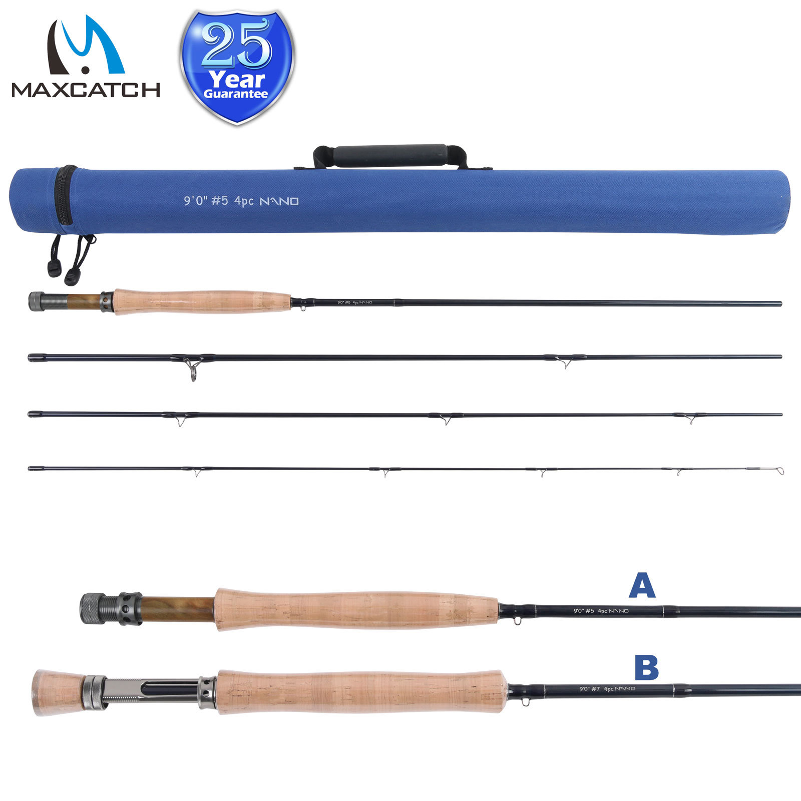Maxcatch Fly Rod 3/4/5/6/7/8WT IM12 High modulus Nano Carbon Fiber w/ Warranty