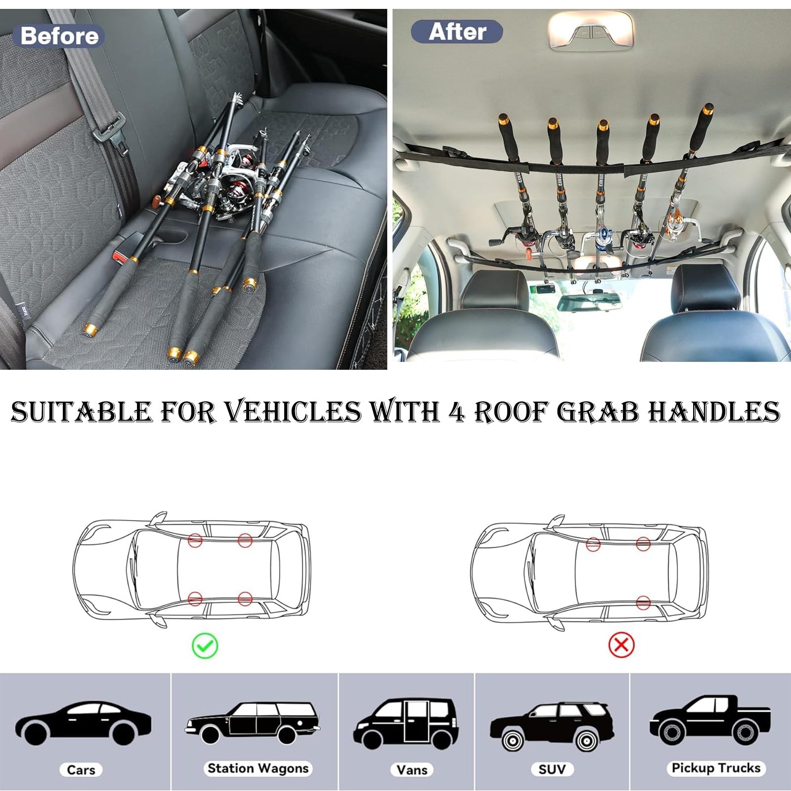 MOPHOEXII Fishing Pole Holder for Car,Car 7.8 x 1 x 10.9 inches, Black