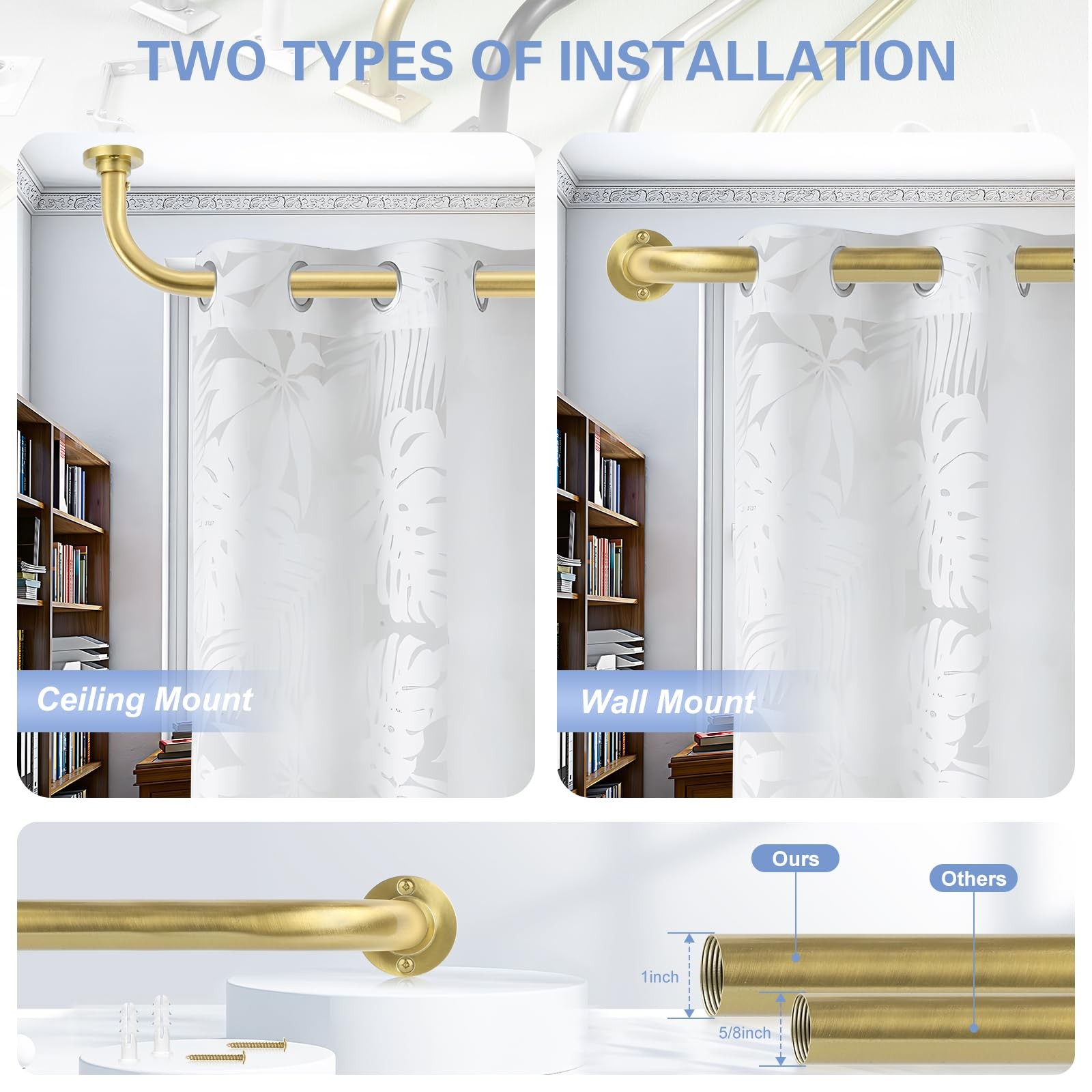 TANGWIN Gold Wrap Around Curtain Rods 28 to 48 Inch:Blackout Heavy duty Adjusta
