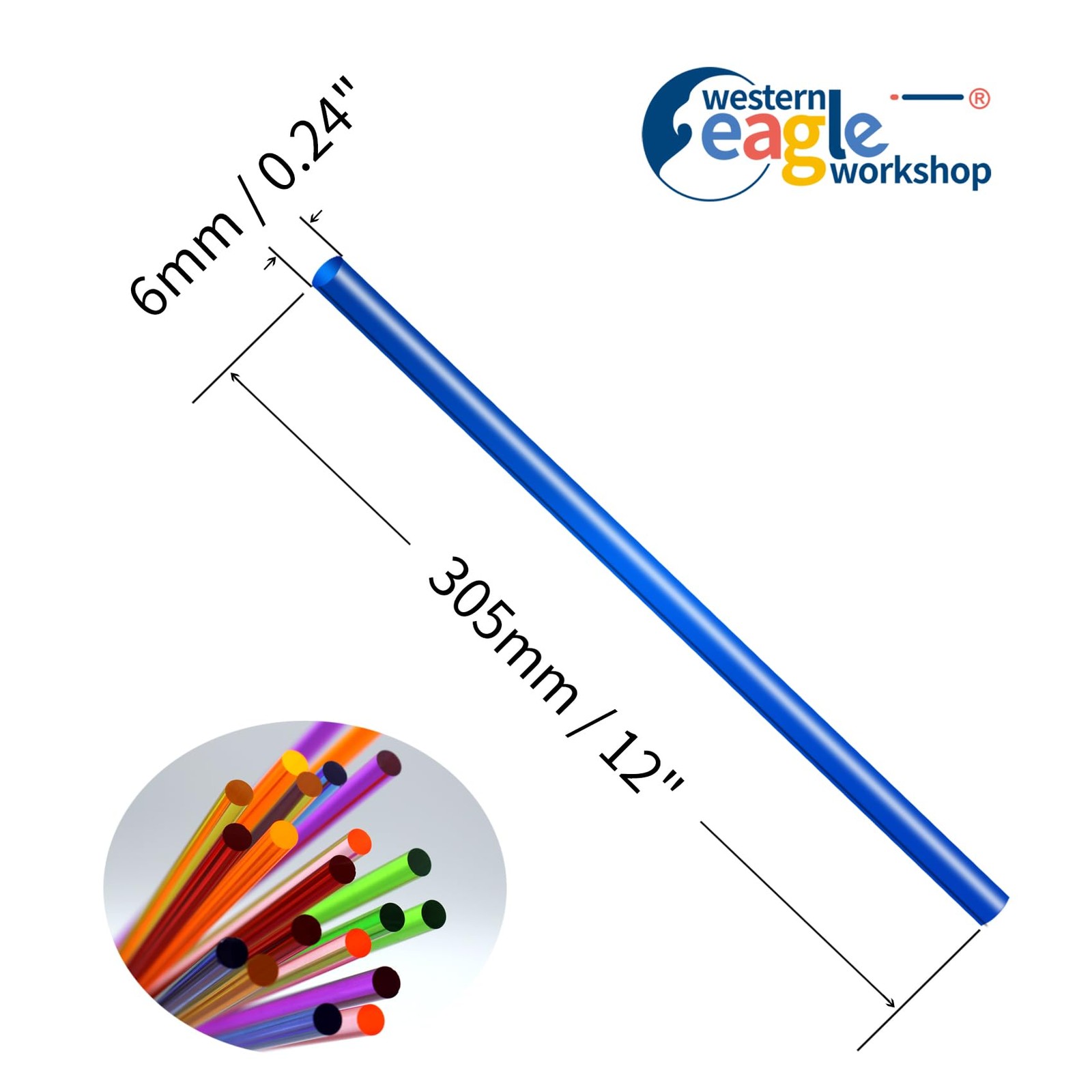 Acrylic Round Rod,21pcs,6mm Diameter 305mm Length,Multicolor Straight Line,So…