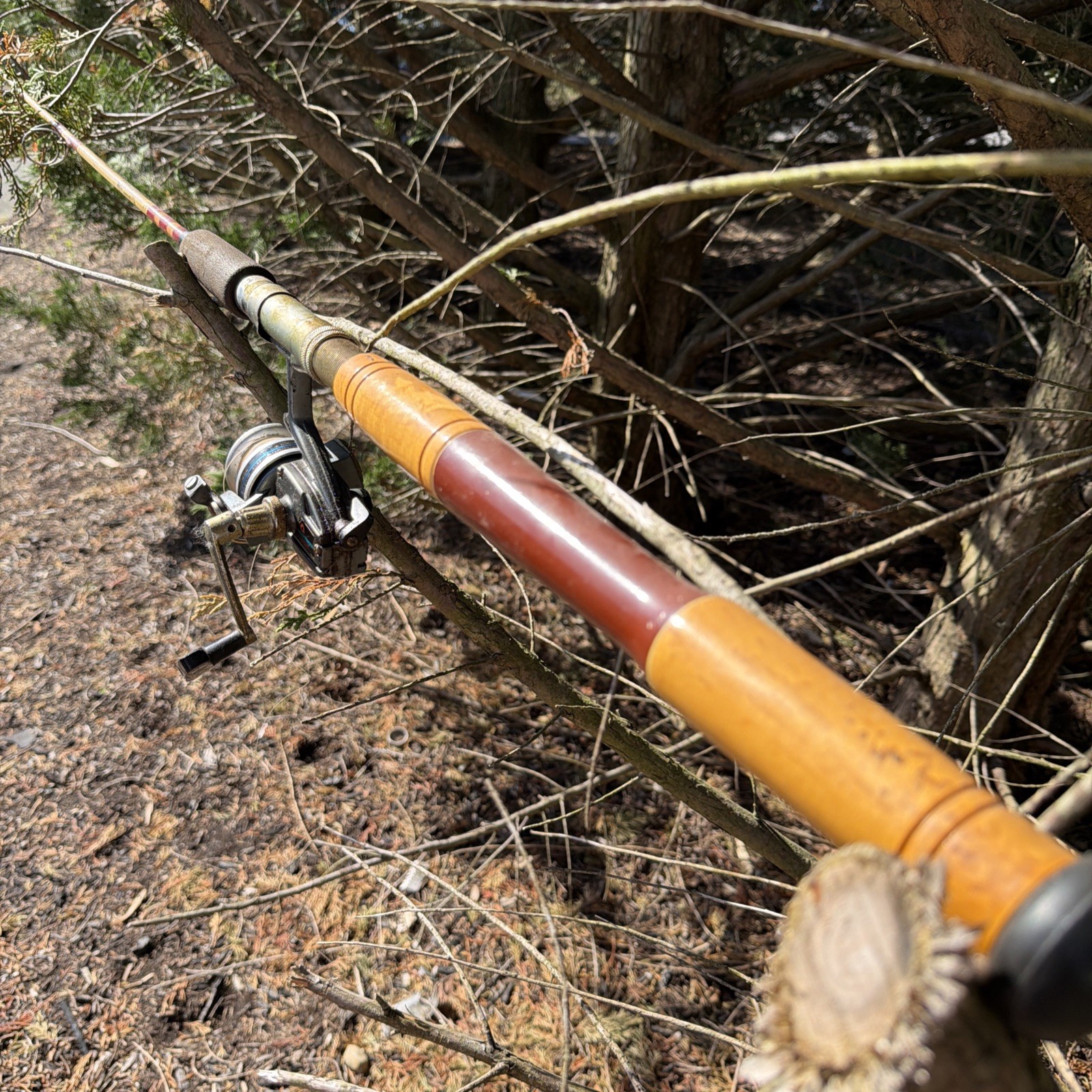 Vintage National Fiberglass TRU 1005S Fishing Rod 62” Wooden Handle USA