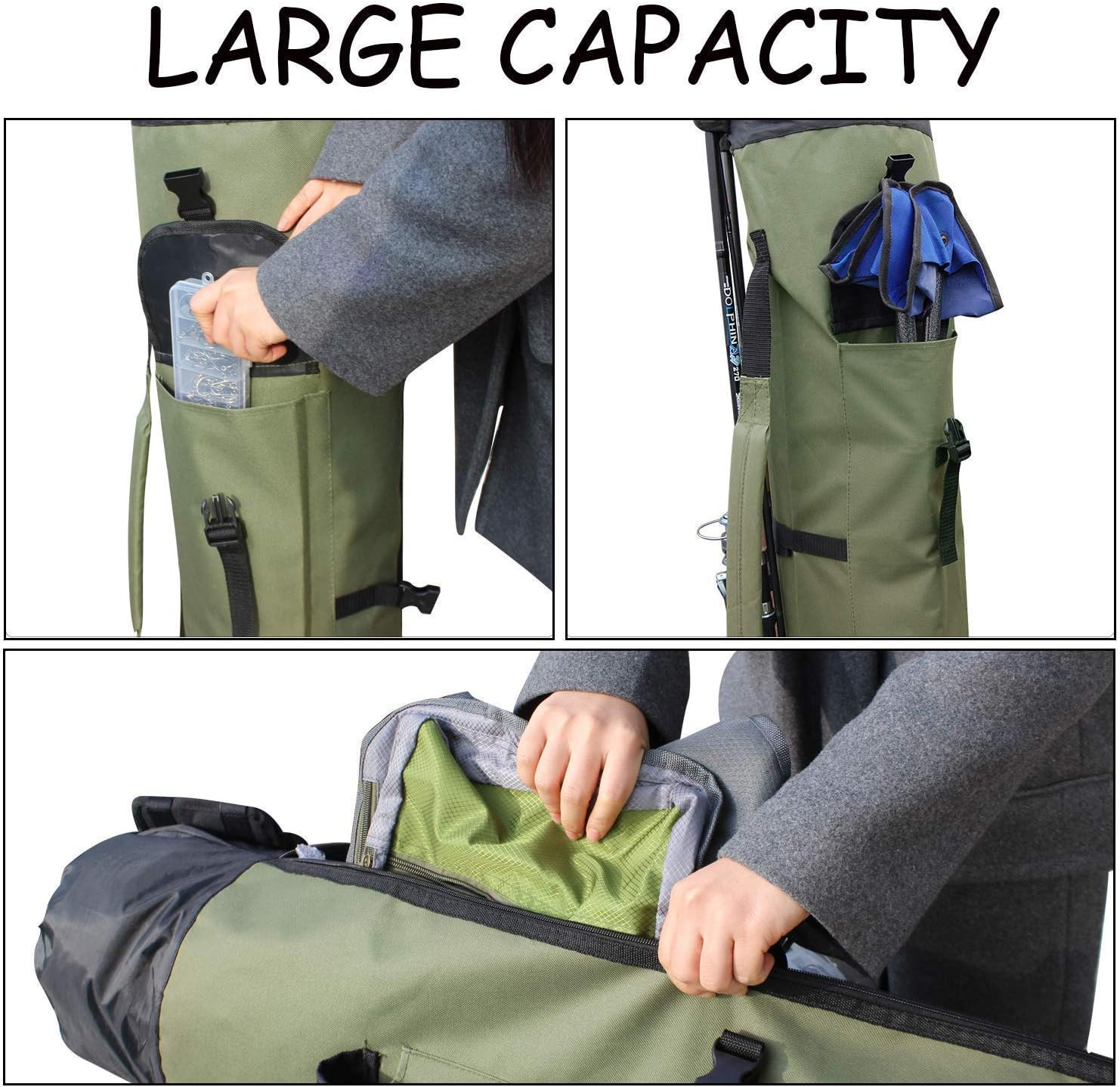 Durable Canvas Fishing Rod & Reel Organizer Bag Travel Carry Case Bag- Holds 5 P