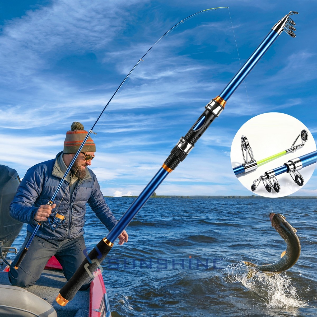 Portable Telescopic Fishing Rod Sea Saltwater Carbon Fiber Spinning for 20-50lb