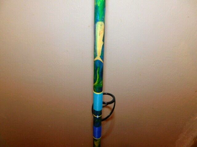 CUSTOM SPINNING ROD MAHI BLUE GREEN YELLOW MARBLE 25-50 LB FUJI GUIDES 7′ NEW