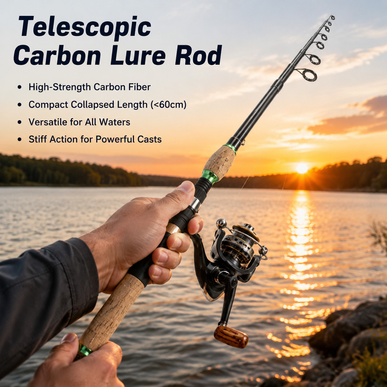 Carbon Fiber Telescopic Fishing Rod and Reel Combo, Spinning Fishing Pole for
