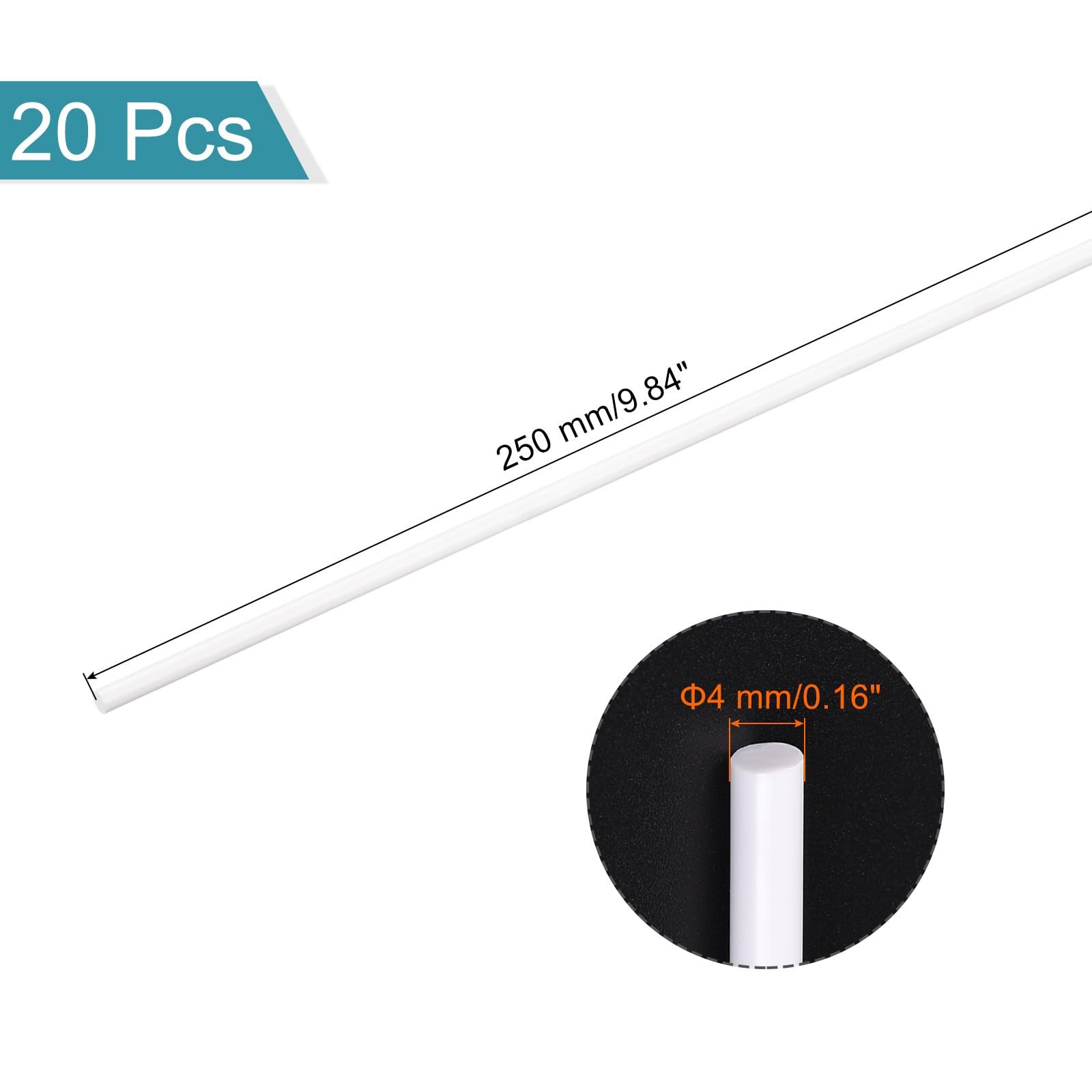ABS Plastic Rod Round Solid Bar 4mm x 250mm White DIY Model Material 20 PCS
