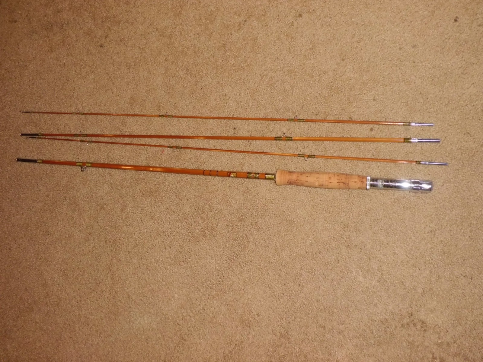 Vintage ANGEL FISH BRAND Split Bamboo Fly 8′ Rod made in Japan w/ 2 tips