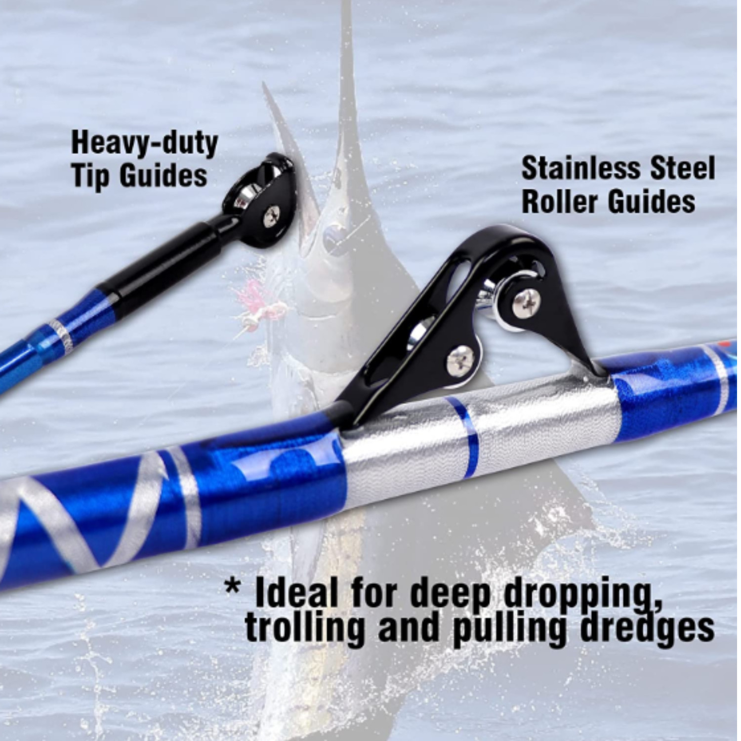 2 Piece 5’6 Trolling Fishing Rod Bent Butt Roller Guides Saltwater 50-80 lbs