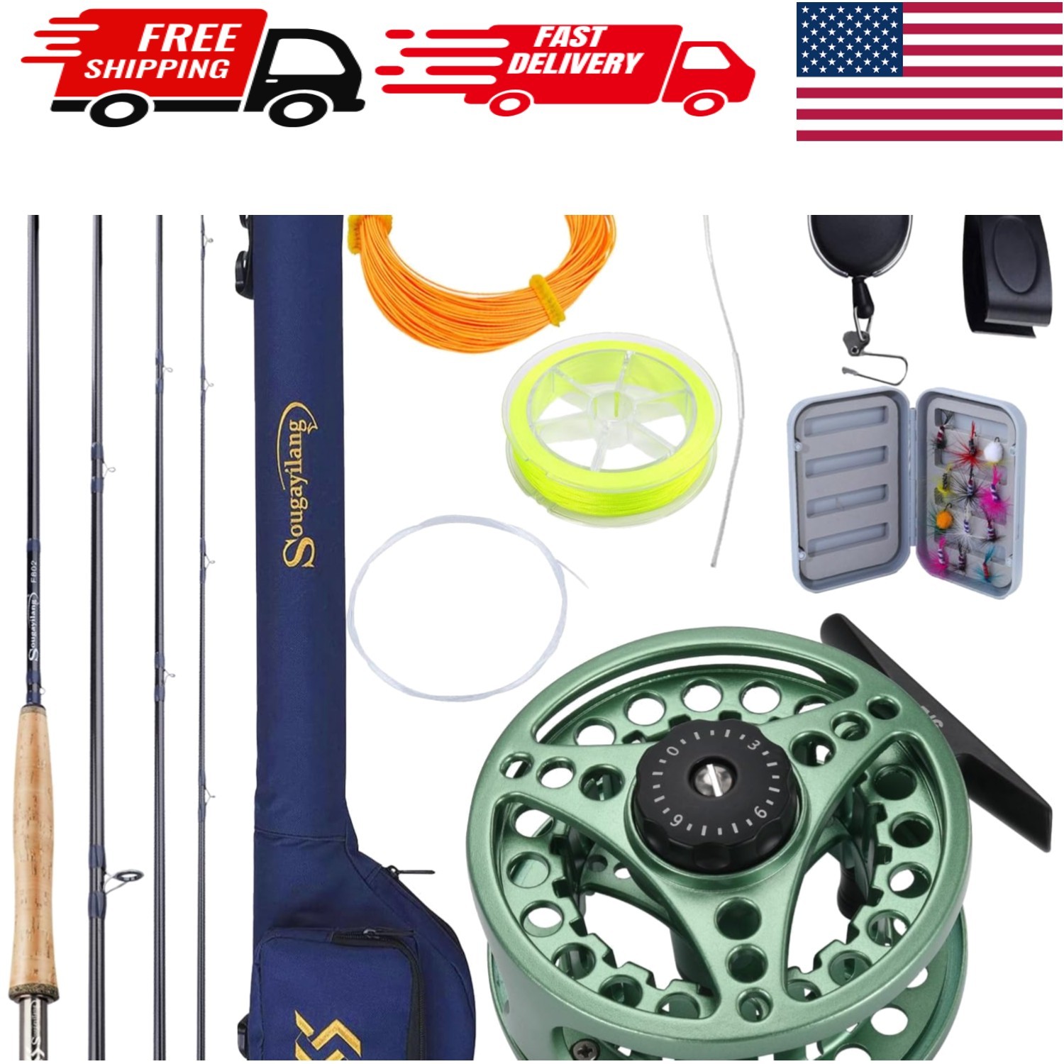 Saltwater Fly Rod 9ft, 4-Piece graphite rod, 5/6 Weight 8wt Fly Fishing Rod
